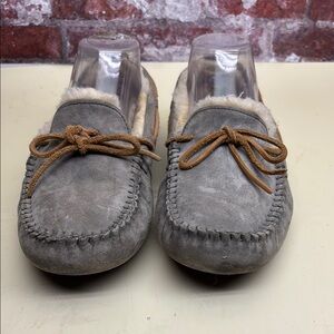 Gray Suede Men's Moccasins with Tan Laces box 100